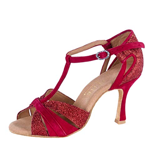 Rummos Damen Latein Tanzschuhe Elite Martina 028/135 - Material: Nubuck/Glitzer - Farbe: Rot - Weite: Medium (Normal) - Absatz: 70R Flare - Größe: EUR 37 von Rummos