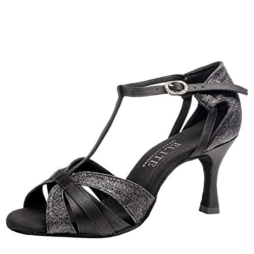 Rummos Damen Latein Tanzschuhe Elite Martina 041/131 - Material: Satin/Glitzer - Farbe: Schwarz - Weite: Medium (Normal) - Absatz: 60R Flare - Größe: EUR 37 von Rummos