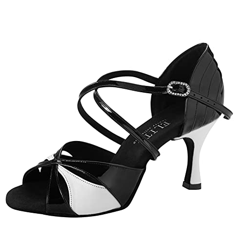 Rummos Damen Latein Tanzschuhe Elite Paloma 035/004 - Leder/Lackleder Schwarz/Weiß - Medium (Normal) - 60R Flare - Größe: EUR 39 von Rummos