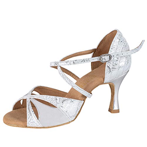 Rummos Damen Latein Tanzschuhe Elite Paloma 084/009 - Leder Weiß/Silber - Medium (Normal) - 60R Flare - Größe: EUR 36 von Rummos
