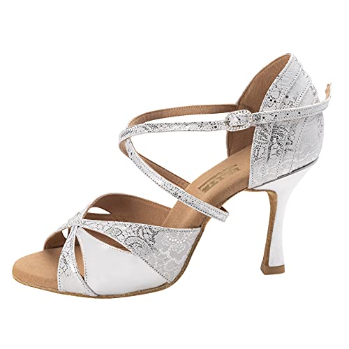 Rummos Damen Latein Tanzschuhe Elite Paloma 084/009 - Leder Weiß/Silber - Medium (Normal) - 70R Flare - Größe: EUR 36 von Rummos