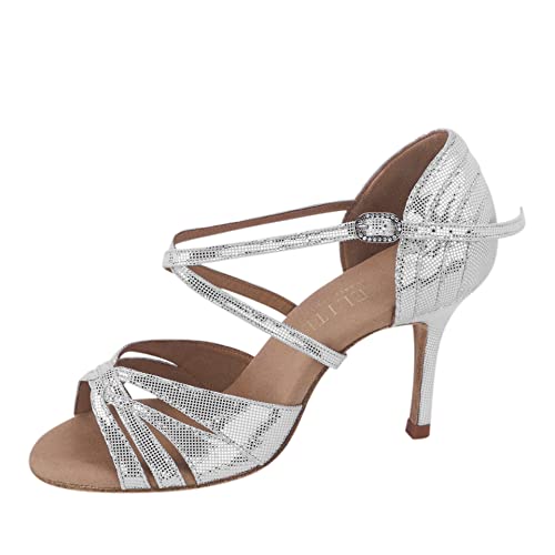 Rummos Damen Latein Tanzschuhe Elite Paris 069 - Leder Silber Diva - Medium (Normal) - 60R Flare - Größe: EUR 38,5 von Rummos