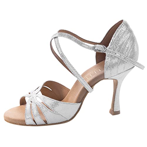 Rummos Damen Latein Tanzschuhe Elite Paris 069 - Leder Silber Diva - Medium (Normal) - 70R Flare - Größe: EUR 40,5 von Rummos