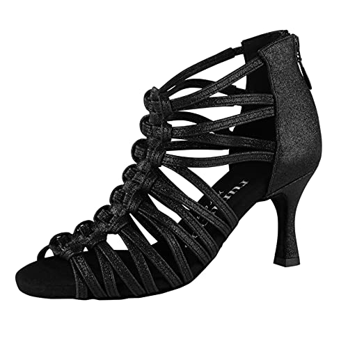 Rummos Damen Tanzschuhe Bachata 01 - Glitzer Schwarz - Medium (Normal) - 6 cm (60R) Flare - EUR 37 von Rummos