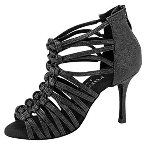 Rummos Damen Tanzschuhe Bachata 01 - Glitzer Schwarz - Medium (Normal) - 8 cm (80E) Stiletto - EUR 38 von Rummos