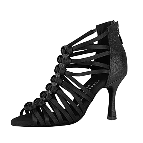 Rummos Damen Tanzschuhe Bachata 01 - Satin Schwarz - Medium (Normal) - 7 cm (70R) Flare - EUR 40 von Rummos