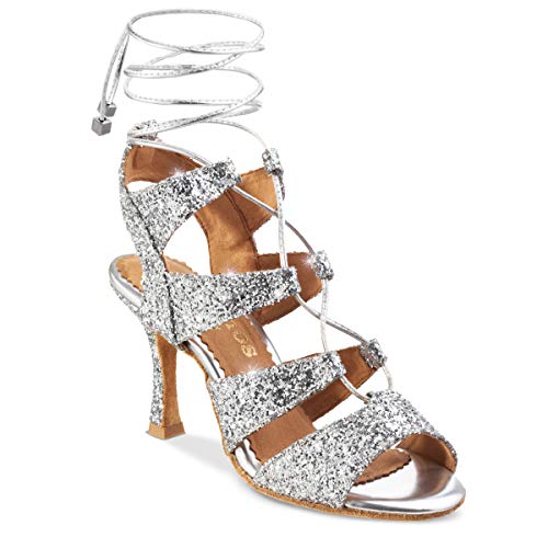 Rummos Damen Tanzschuhe Bachata 04 139G - Obermaterial: Glitzer - Farbe: Silber - Weite: Normal - Absatz: 70R Flare - Größe: EUR 40 Rummos Damen Tanzschuhe Bachata 04 139G - Obermaterial: Glitzer - Farbe: Silber - Weite: Normal - Absatz: 70R Flare - Größe: EUR 40 von Rummos