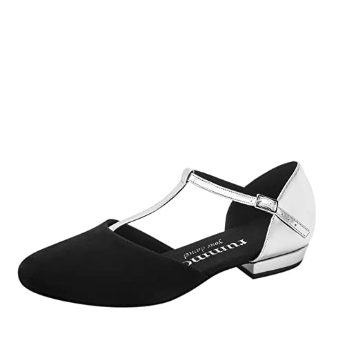 Rummos Damen Tanzschuhe Carol - Leder/Nubuck Schwarz/Silber - Medium (Normal) - 2 cm Block - EUR 42 von Rummos