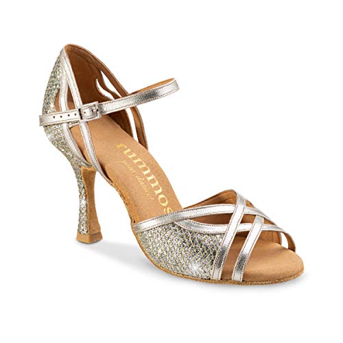 Rummos Damen Tanzschuhe Claire - GlitterLux/Leder Platin - Medium (Normal) - 7 cm Flare - EUR 37 von Rummos