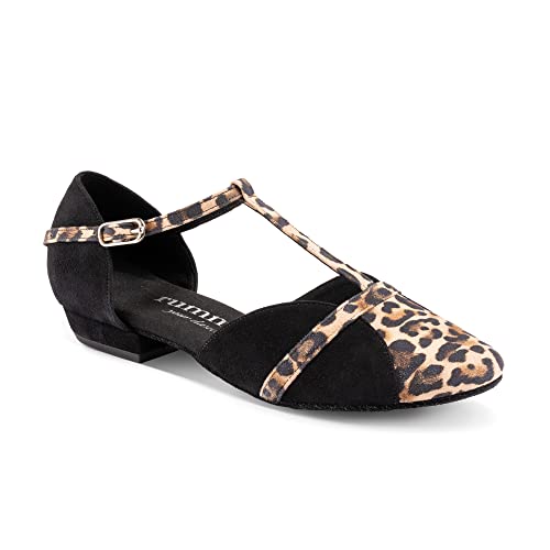 Rummos Damen Tanzschuhe Ivy 024-T20 - Obermaterial: Nubuck Schwarz/Leopard - Absatz: 2 cm Blockabsatz - Größe: 39 EU von Rummos