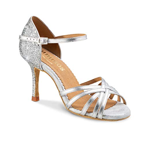 Rummos Damen Tanzschuhe Marylin - Leder/GlitterLux Silber - Medium (Normal) - 8 cm Stiletto - EUR 38 von Rummos