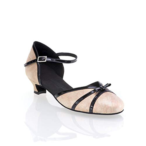 Rummos Damen Tanzschuhe R322 - Leder/Lack Flower Fantasy/Schwarz - Medium (Normal) - 4 cm Cuban - EUR 40,5 von Rummos