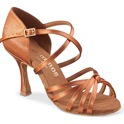 Rummos Damen Tanzschuhe R380 - Satin Dark Tan - Medium (Normal) - 7 cm Flare - EUR 38 von Rummos