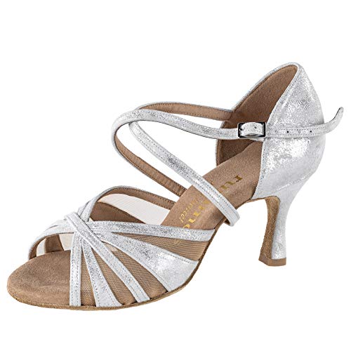 Rummos Damen Tanzschuhe R530 - Leder Silber Cuarzo - Medium (Normal) - 6 cm Flare - EUR 35,5 von Rummos