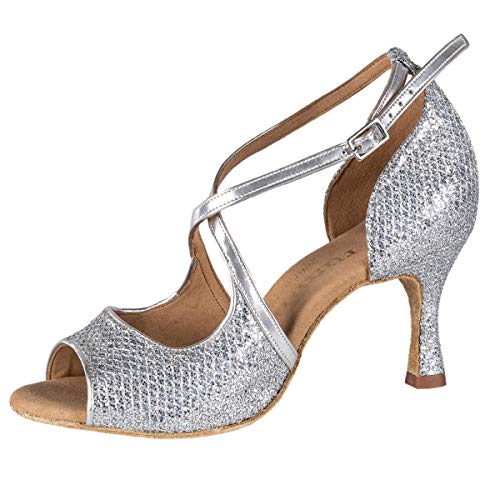 Rummos Damen Tanzschuhe R545 GT9-009 - Obermaterial: Leder/GlitterLux - Farbe: Silber - Weite: Normal - Absatz: 60R Flare - Größe: EUR 40 Rummos Damen Tanzschuhe R545 GT9-009 - Obermaterial: Leder/GlitterLux - Farbe: Silber - Weite: Normal - Absatz: 60R Flare - Größe: EUR 40 von Rummos