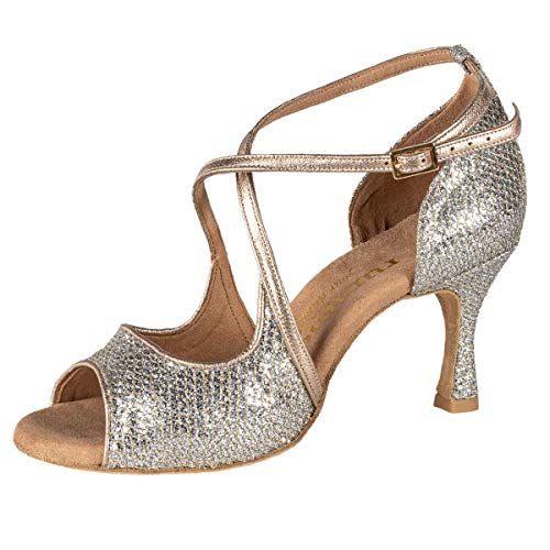 Rummos Damen Tanzschuhe R545 - Leder/GlitterLux Platin - Medium (Normal) - 6 cm Flare - EUR 40 von Rummos