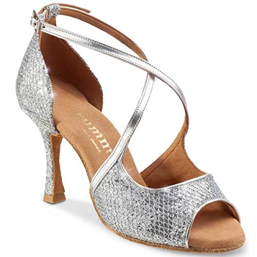 Rummos Damen Tanzschuhe R545 - Leder/GlitterLux Silber - Medium (Normal) - 5 cm Flare - EUR 39 von Rummos