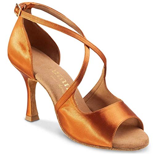 Rummos Damen Tanzschuhe R545 - Satin Dark Tan - Medium (Normal) - 7 cm Flare - EUR 39 von Rummos