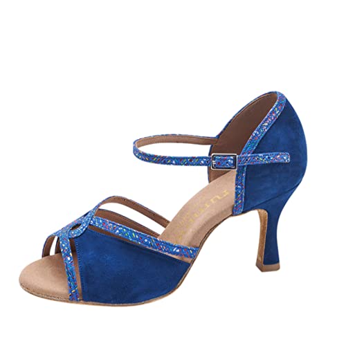 Rummos Damen Tanzschuhe R550 - Nubuck/Leder Indico Blue - Medium (Normal) - 6 cm Flare - EUR 38 von Rummos