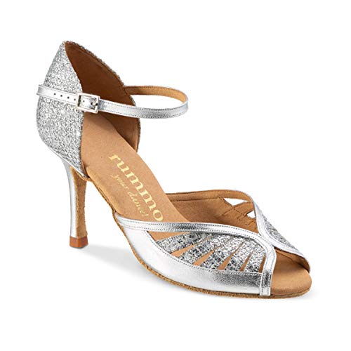 Rummos Damen Tanzschuhe Stella - Leder/GlitzerLux Silber - Medium (Normal) - 7 cm Flare - EUR 38 von Rummos