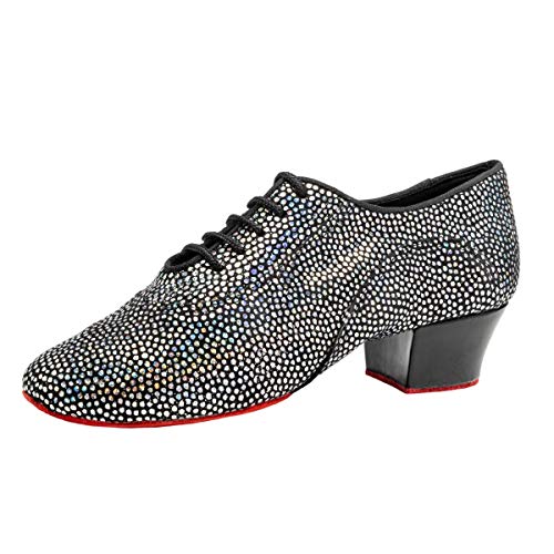 Rummos Damen Trainerschuhe R377 - Material: Leder/Nubuck - Farbe: Schwarz Glitzer - Weite: Medium (Normal) - Absatz: 4,5 cm Cuban - Größe: EUR 37 von Rummos