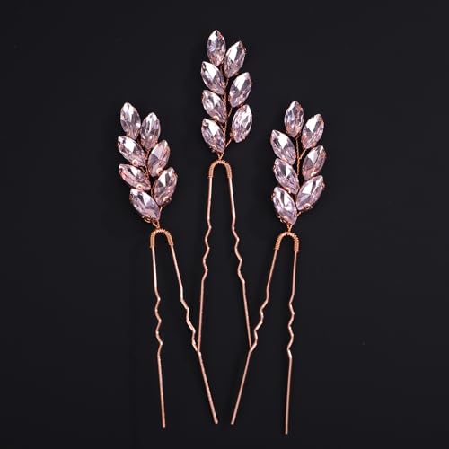Rumtock Haarnadeln mit Strasssteinen, für Damen, Hochzeit, Braut, Vintage, Haarstyling-Schmuck (Rosa), 3 Stück von Rumtock