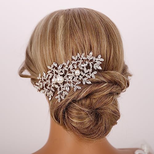 Rumtock Silberne Strass-Perlen, glitzernde Haarspange, Kamm mit Perlen, Hochzeit, Braut, eleganter Schmuck, Haarstyling-Haarteil von Rumtock