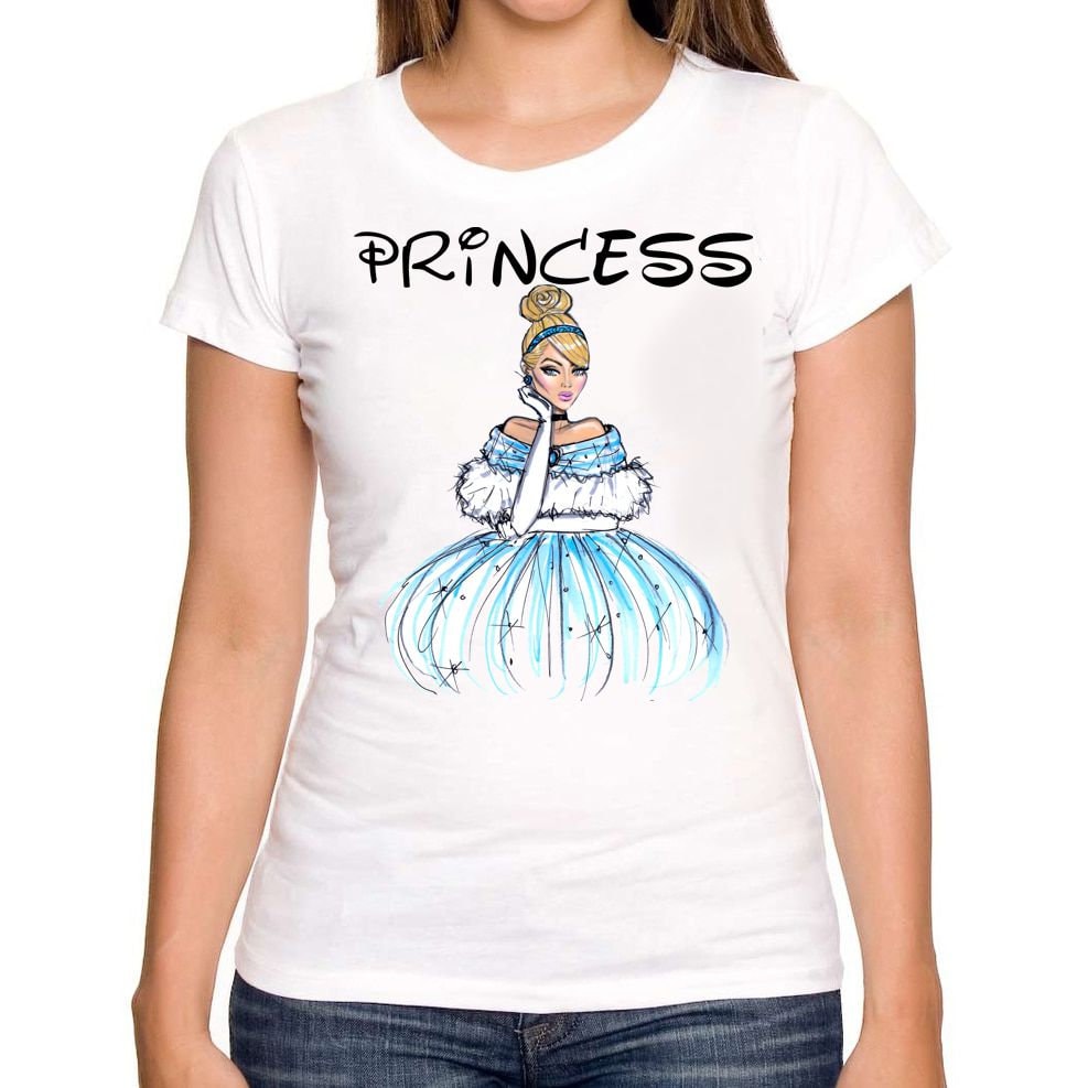 Cinderella Princess Frauen T-Shirt Weiß Kleidung Shirt Dame Kleines Mädchen Kleinkind von RumyBG