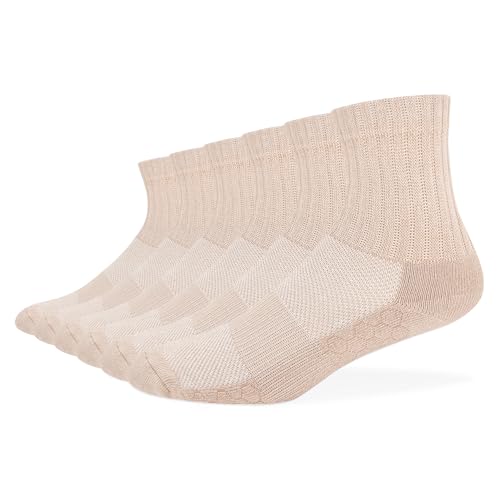 Run After Wind Herren Athletic Quarter Socken, gepolstert, feuchtigkeitsableitend, mit Fußgewölbeunterstützung, Größe M, 6 Paar, Beige, 37.5-43 EU von Run After Wind