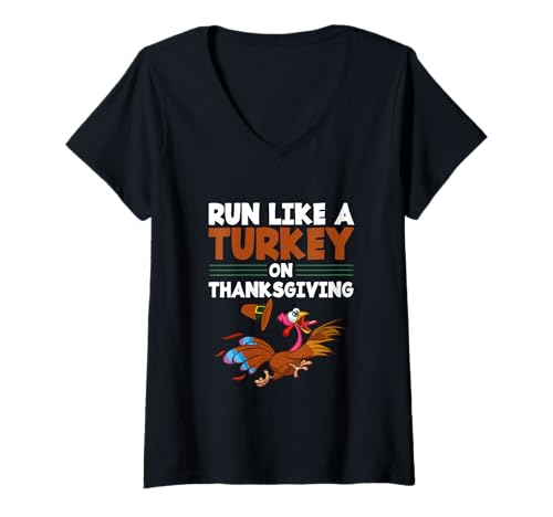 Damen Lustiges Trot Race Running Run Like A Turkey On Thanksgiving T-Shirt mit V-Ausschnitt von Run Like A Turkey On Thanksgiving Trot Gift