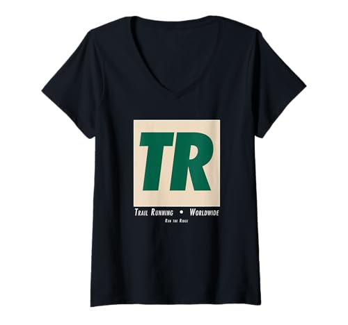 Damen Trailrunning TR Funny Runner Mountain-Ausdauerkunst T-Shirt mit V-Ausschnitt von Run The Ridge Athletics