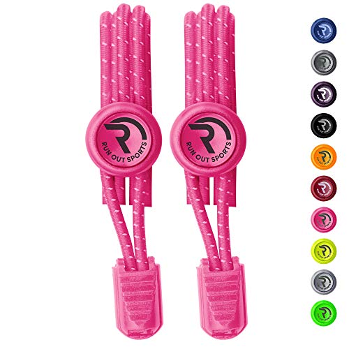 Run out sports Elastische Schnürsenkel ohne binden Schnellverschluss Gummi Schuhbänder reflektierend bunt für Kinder Senioren (Pink) von Run out sports