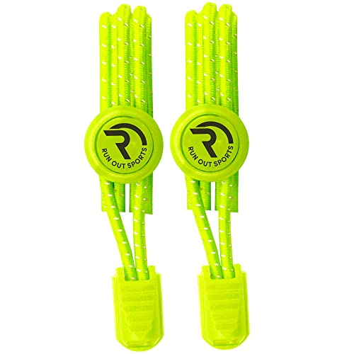 Run out sports Elastische Schnürsenkel ohne binden Schnellverschluss Gummi Schuhbänder reflektierend bunt für Kinder Senioren (neon-gelb) von Run out sports