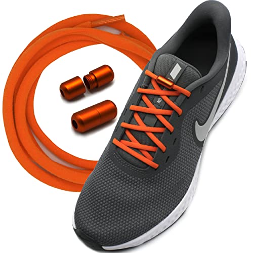 Run out sports Elastische Schnürsenkel ohne binden mit Metallkapseln rund Schuhbänder mit Schnellverschluss bunt Kinder Erwachsene (Fierce Orange) von Run out sports