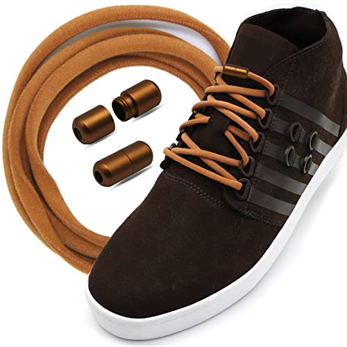 Run out sports Elastische Schnürsenkel ohne binden mit Metallkapseln rund Schuhbänder mit Schnellverschluss bunt Kinder Erwachsene (Hazelnut Brown) von Run out sports