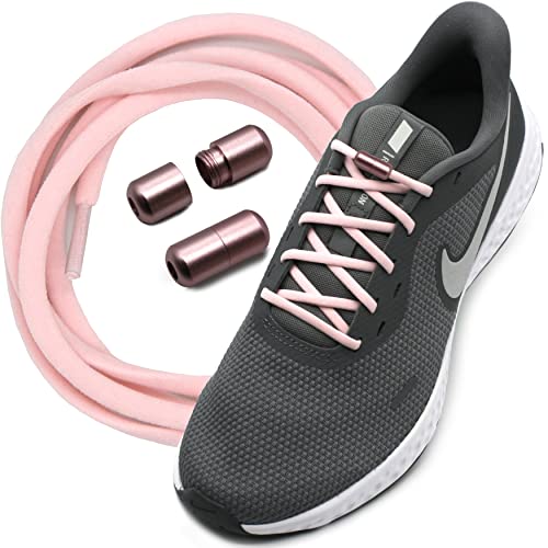 Run out sports Elastische Schnürsenkel ohne binden mit Metallkapseln rund Schuhbänder mit Schnellverschluss bunt Kinder Erwachsene (Pale Rose) von Run out sports