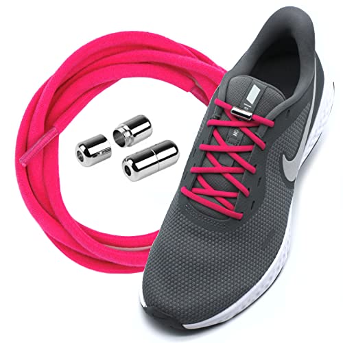 Run out sports Elastische Schnürsenkel ohne binden mit Metallkapseln rund Schuhbänder mit Schnellverschluss bunt Kinder Erwachsene (Relentless Pink) von Run out sports