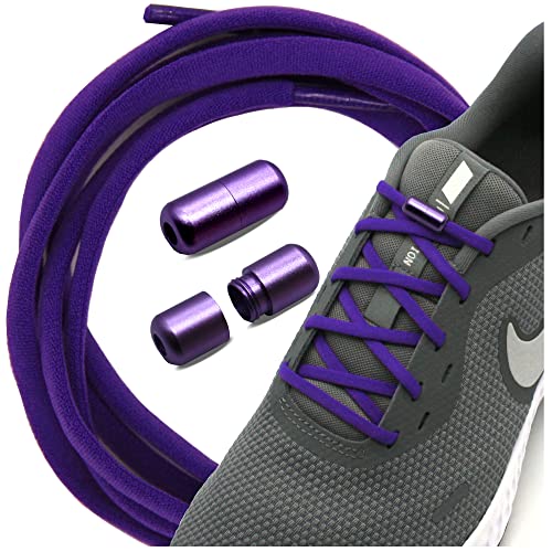 Run out sports Elastische Schnürsenkel ohne binden mit Metallkapseln rund Schuhbänder mit Schnellverschluss bunt Kinder Erwachsene (Rich Purple) von Run out sports