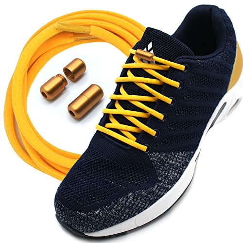 Run out sports Elastische Schnürsenkel ohne binden mit Metallkapseln rund Schuhbänder mit Schnellverschluss bunt Kinder Erwachsene (Sunflower Yellow) von Run out sports