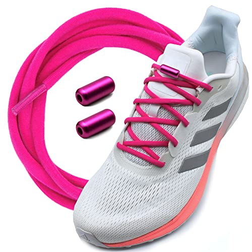 Run out sports Elastische Schnürsenkel ohne binden mit Metallkapseln rund Schuhbänder mit Schnellverschluss bunt für Kinder Erwachsene (Flash Pink) von Run out sports