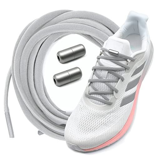 Run out sports Elastische Schnürsenkel ohne binden mit Metallkapseln rund Schuhbänder mit Schnellverschluss bunt für Kinder Erwachsene (Stone Grey) von Run out sports