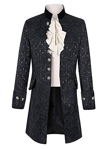 Herren Steampunk Mittelalter Jacke Pirat Wikinger Renaissance Kostüm Formal Frack Gothic Viktorianisch Halloween Smoking Mäntel, Schwarz, L von Runcati