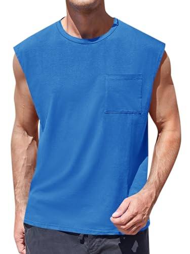 Runcati Herren Ärmellos Muskelshirt Fitness Sport Tank Top Unterhemd Gym T Shirts Tasche Weste Trägershirts für Männer, Blau, L von Runcati