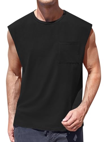 Runcati Herren Ärmellos Muskelshirt Fitness Sport Tank Top Unterhemd Gym T Shirts Tasche Weste Trägershirts für Männer, Schwarz, XXL von Runcati