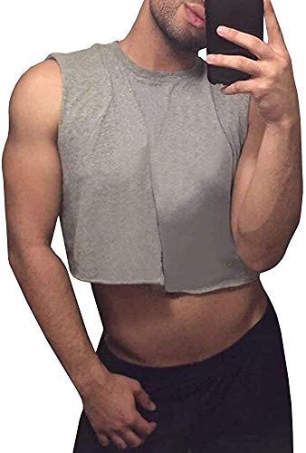 Herren Workout Kurzes Tank Top einfarbig leicht Basic ärmellos Crop Tops Hot Shirts - grau - XX-Large Herren Workout Kurzes Tank Top einfarbig leicht Basic ärmellos Crop Tops Hot Shirts - grau - XX-Large von Runcati