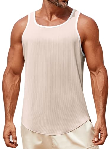 Runcati Ärmelloses Tanktop für Herren, Workout, Muskeltraining, Fitnessstudio, Strickshirt, athletisch, Bodybuilding, schmale Passform, gerippte T-Shirts, aprikose, XX-Large Runcati Ärmelloses Tanktop für Herren, Workout, Muskeltraining, Fitnessstudio, Strickshirt, athletisch, Bodybuilding, schmale Passform, gerippte T-Shirts, aprikose, XX-Large von Runcati