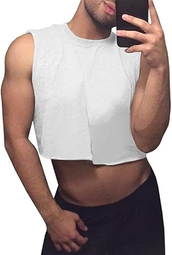 Runcati Crop Tops Herren Tank Top Unisex Ärmelloses Shirt Fitness Sport Muskelshirts Bodybuilding Gym Unterhemd Sommer Atmungsaktive Achselshirts Weiß XL von Runcati