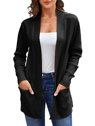 Runcati Damen Lange Strickjacke Classic Elegant Open Front Strick Cardigan Langarm Taschen Pullover Schwarz S von Runcati