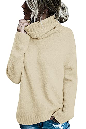 Runcati Pullover Damen Rollkragen Strickpullover Langarm Einfarbig Casual Loose Winter Warm Sweater,Beige,S von Runcati
