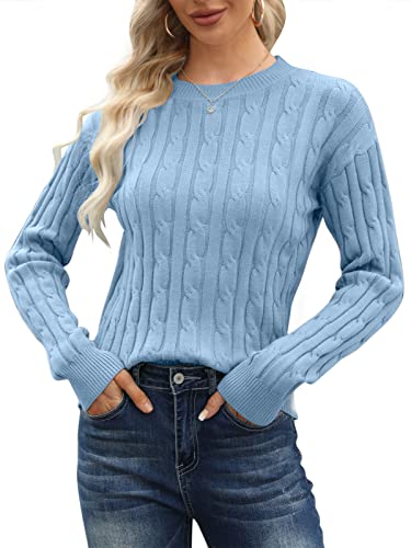 Runcati Pullover Damen Strickpullover Winter Rundhals Classic Fit Einfarbig Langarm Warm Casual Lose Sweater Blau L von Runcati